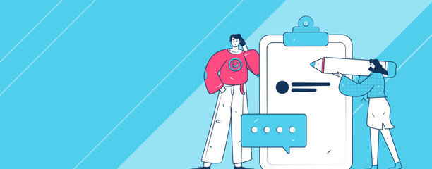 Invite friends to conduct questionnaire flat vector concept operation hand drawn illustration
