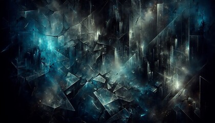 Fototapeta premium Shattered Cityscape Abstract Dark Teal Glass