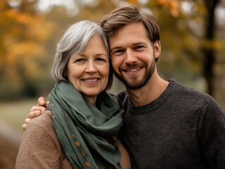Obraz premium happy family portrait with a warm autumn background
