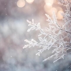 Fototapeta premium Frozen fir trees stand tall against a winter sky, their branches heavy with snow