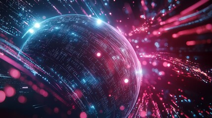 Fototapeta premium Stunning Abstract Representation of a Digital Universe with Vibrant Colors, Dynamic Lights, and Futuristic Elements Creating a Visually Engaging Cosmic Scene