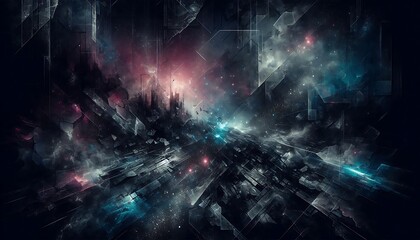 Fototapeta premium Shattered Cityscape Within A Cosmic Nebula