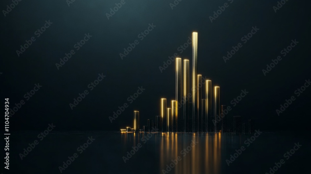 Poster golden light bars display in abstract dark background environment