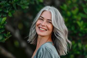 Fototapeta premium woman with gray hair and smile