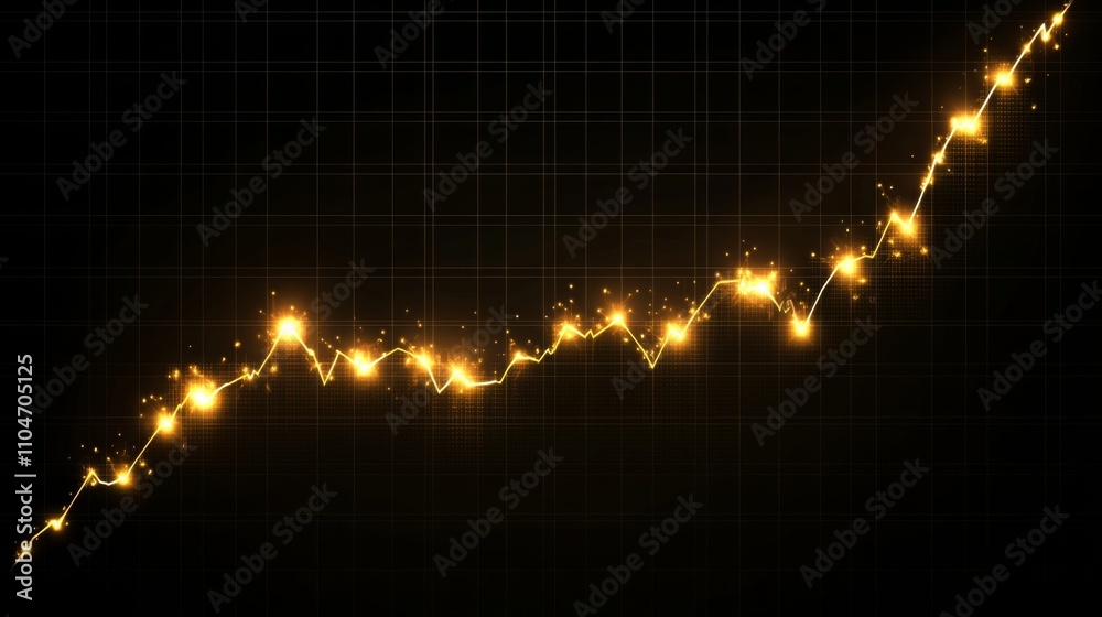 Poster Rising Trend Line with Sparkling Effects on a Dark Background
