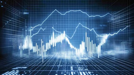 Abstract Financial Data Analysis with Graphs and Blue Background