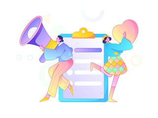 Invite friends to conduct questionnaire flat vector concept operation hand drawn illustration
