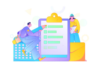 Invite friends to conduct questionnaire flat vector concept operation hand drawn illustration
