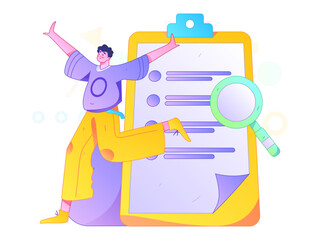 Invite friends to conduct questionnaire flat vector concept operation hand drawn illustration
