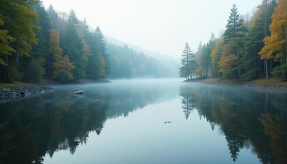  Tranquil forest lake at dawn