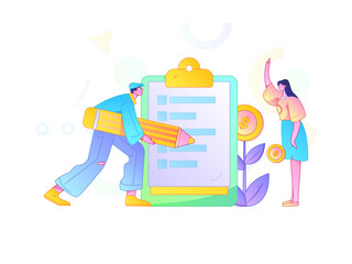 Invite friends to conduct questionnaire flat vector concept operation hand drawn illustration
