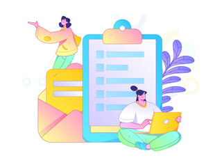 Invite friends to conduct questionnaire flat vector concept operation hand drawn illustration
