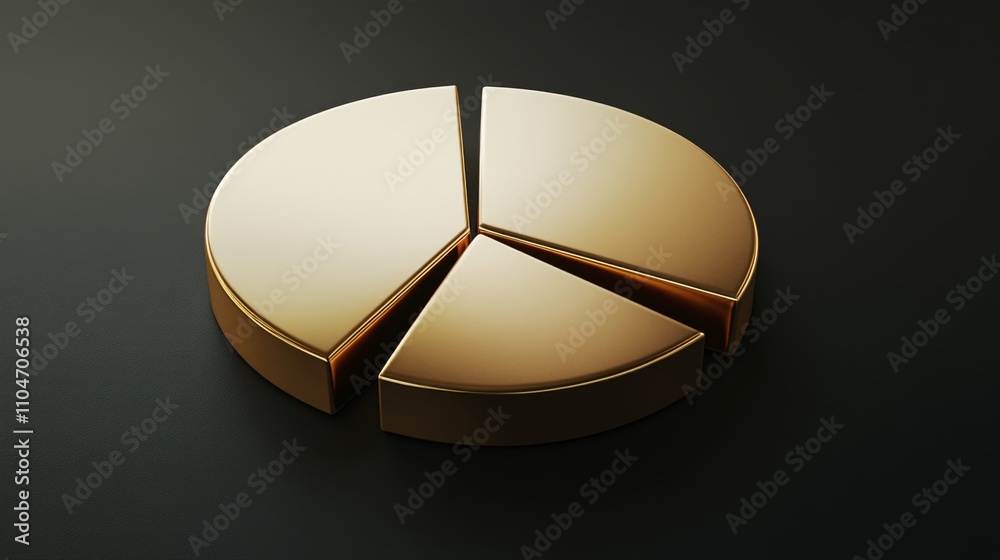 Leinwandbilder glossy golden pie chart segment on dark background for business use