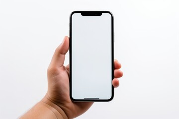 hand holding a smartphone with a blank screen