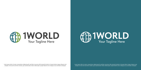 Global 1 world logo design illustration. Simple silhouette of globe world earth globalization geography brand circle round company. Modern simple minimal linear line symbol.