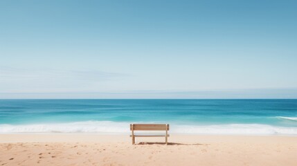 Fototapeta premium a serene beach scene with a wooden bench overlooking the ocean