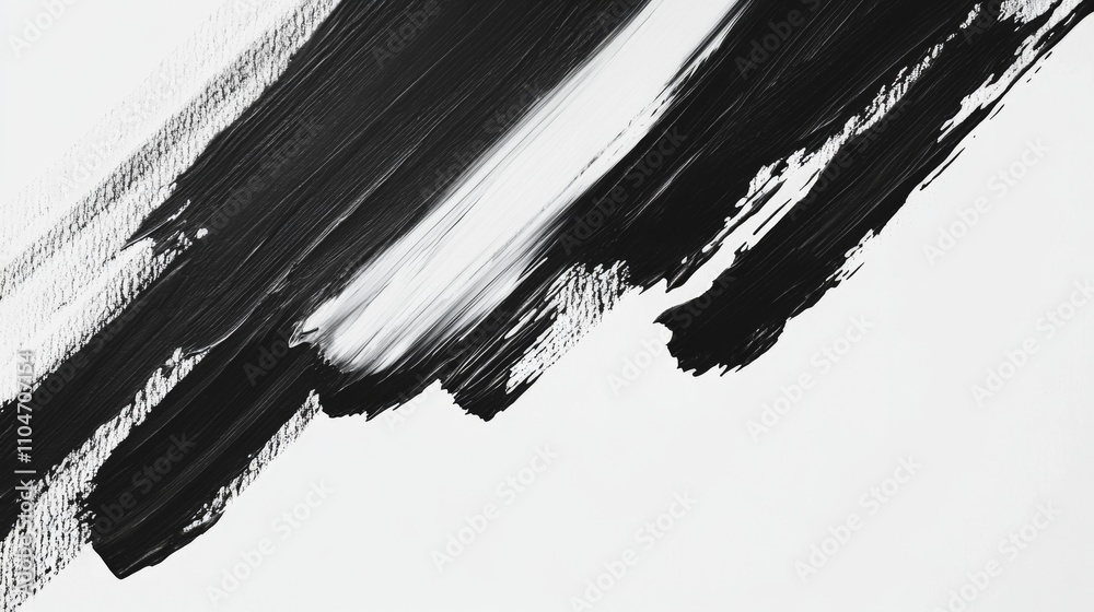 Poster abstract black brush strokes on a light background with texture