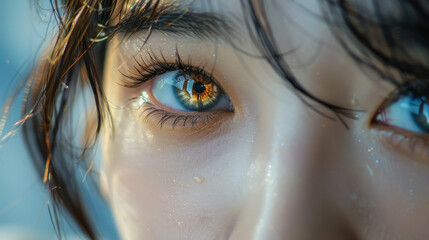  Close-Up of Stunning Blue and Brown Eyes with Water Droplets