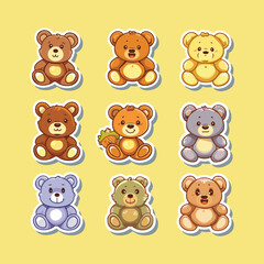 collection of cute teddy bear vector stickers