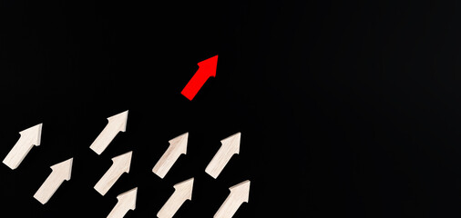 Business growth concept of Red Arrows pointing upward,uniqueness thinking, pointing upward,arrow up with different way