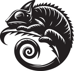 Obraz premium A sleepy chameleon curled up on a leaf silhouette vector