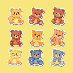 collection of cute teddy bear vector stickers