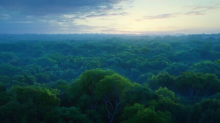 Fototapeta premium Aerial View Sunrise Forest Canopy Lush Green Trees