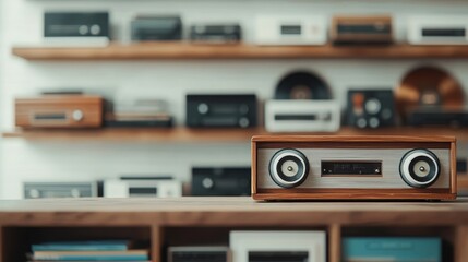 Fototapeta premium Vintage record player & cassette player at retro electronics