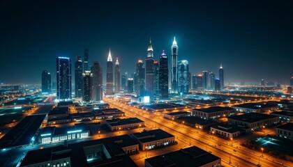  Vibrant cityscape at night illuminated by bright lights