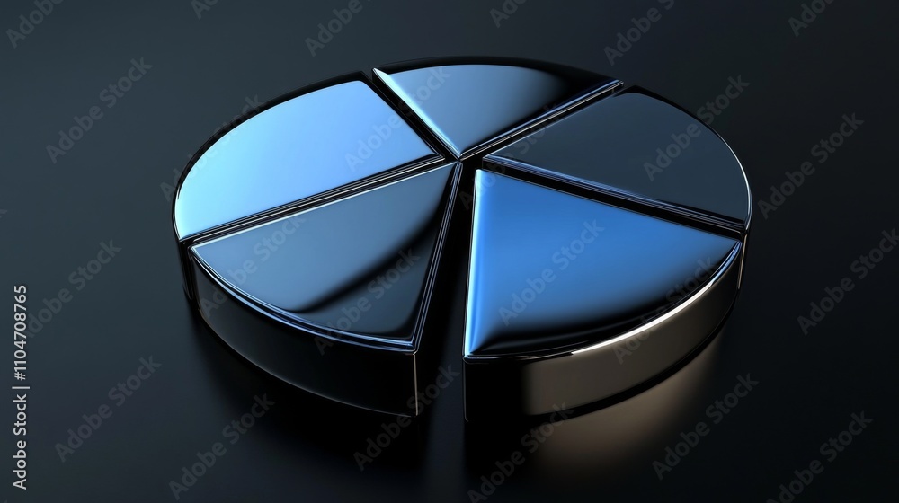 Poster metallic pie chart with glossy finish on black surface