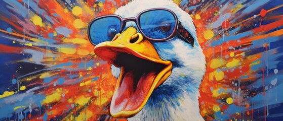 colorful artistic depiction of a duck wearing sunglasses