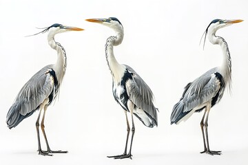 Obraz premium Excellent quality heron bundle picture standing and flying alone on a white backdrop. Generative Ai