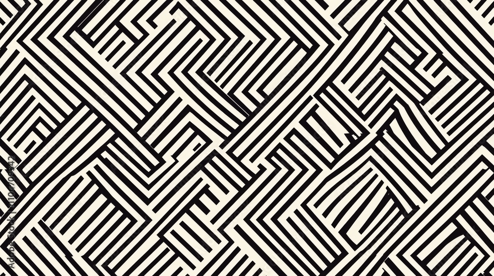 Poster abstract black and white geometric line pattern on beige background