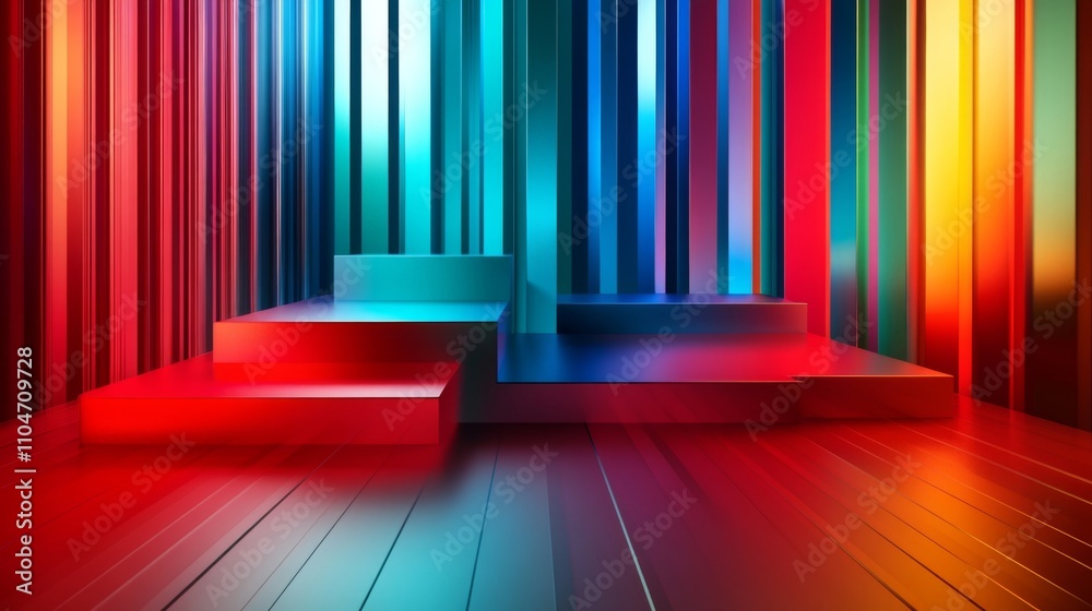 Poster vibrant abstract background with colorful stripes and geometric shapes