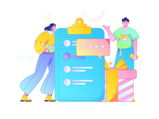 Invite friends to conduct questionnaire flat vector concept operation hand drawn illustration
