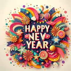 Happy New Year Colorful Festive Abstract Design