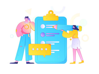 Invite friends to conduct questionnaire flat vector concept operation hand drawn illustration
