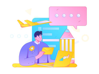 Invite friends to conduct questionnaire flat vector concept operation hand drawn illustration
