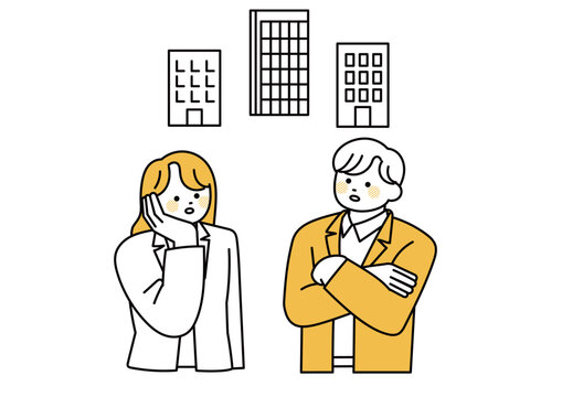 どの会社にしようか迷っている男性と女性