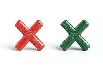 Obraz premium Excellent quality red x symbol and green checkmark isolated on a white backdrop. Generative Ai