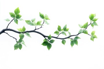 Obraz premium Excellent quality, solitary tree branch with green leaves on a white backdrop. Generative Ai