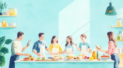 Cheerful Gathering of Friends in Kitchen Setting