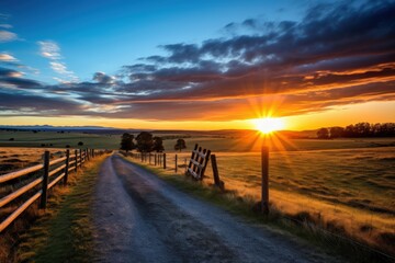 Obraz premium scenic countryside road at sunset with vibrant sky