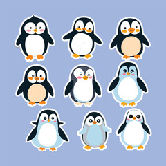 collection of cute penguin vector stickers