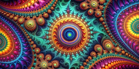 Abstract fractal pattern with intricate geometric shapes and vibrant colors, fractal, abstract, pattern, background