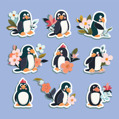 collection of cute penguin vector stickers