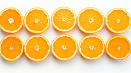 freshly sliced oranges arranged in a neat row