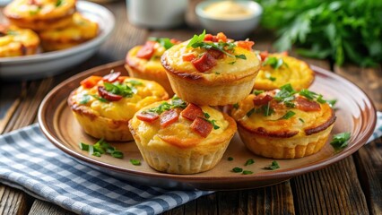 Delicious breakfast egg muffins with crispy bacon and melted cheddar cheese , breakfast, egg muffins, egg bites, bacon