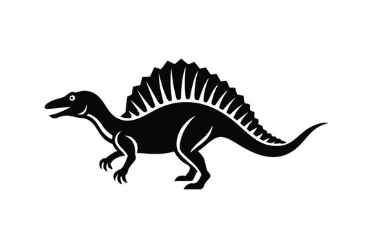 black spinosaurus dinosaur walking on white clip art preview