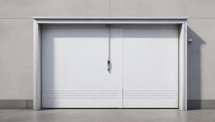 Fototapeta premium Exterior view of white metal roller door for background, construction, house, gate